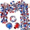 4th of July Tinsel Garland, Memorial Day Decoration, 33 Feet Patriotic Red White and Blue Sparkly Glitter Star Metallic Garlands Tree for Independence Day